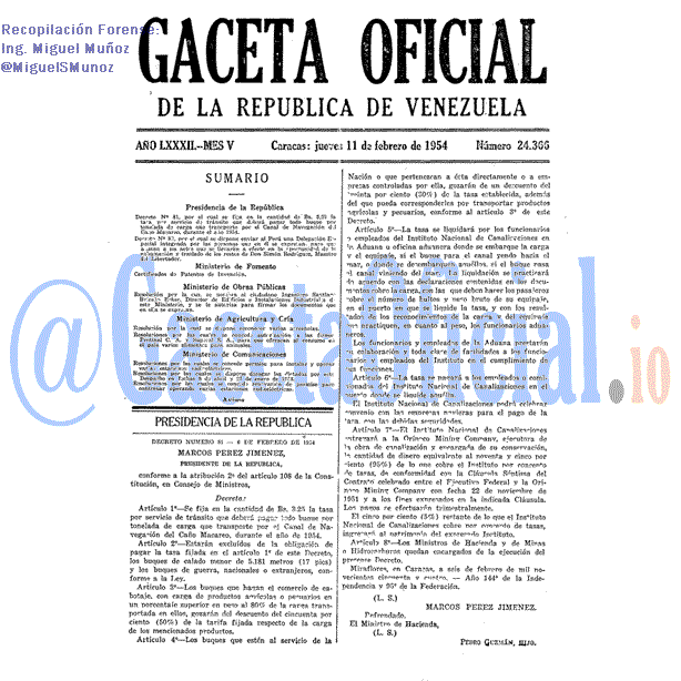 Gaceta Oficial 24366 del 11 Febrero 1954