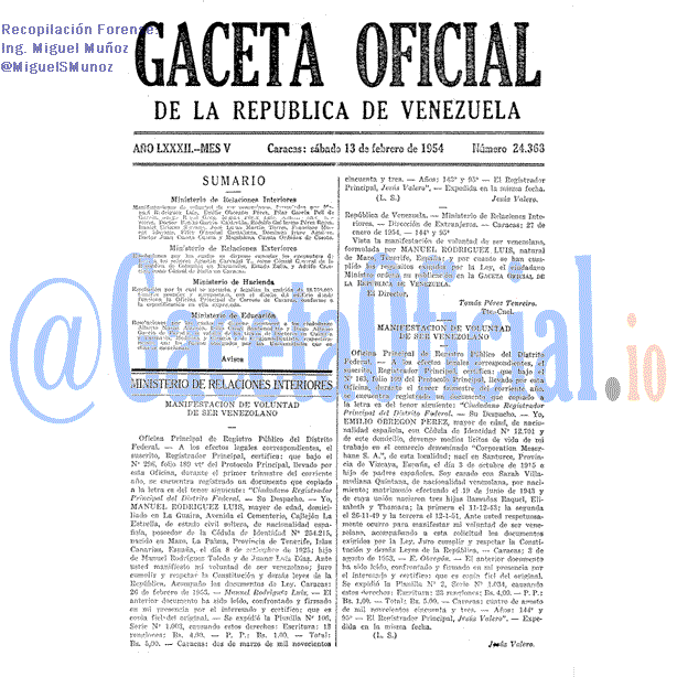 Gaceta Oficial 24368 del 13 Febrero 1954