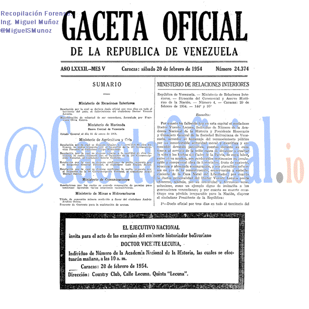 Gaceta Oficial 24374 del 20 Febrero 1954