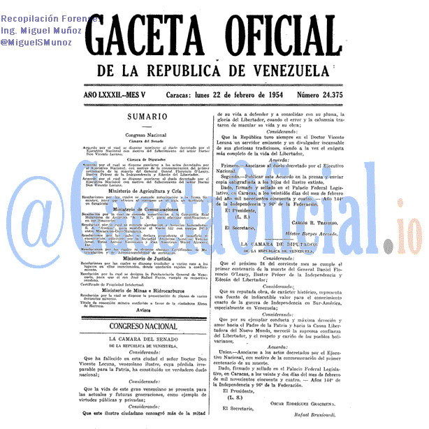 Gaceta Oficial 24375 del 22 Febrero 1954