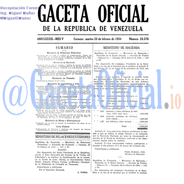 Gaceta Oficial 24376 del 23 Febrero 1954