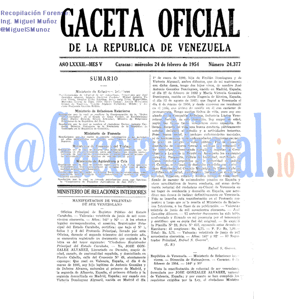 Gaceta Oficial 24377 del 24 Febrero 1954