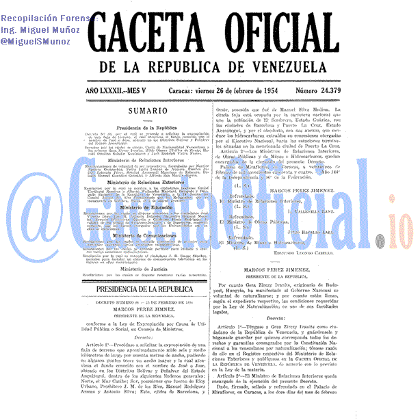 Gaceta Oficial 24379 del 26 Febrero 1954