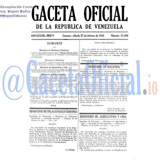 Gaceta Oficial 24380 del 27 Febrero 1954