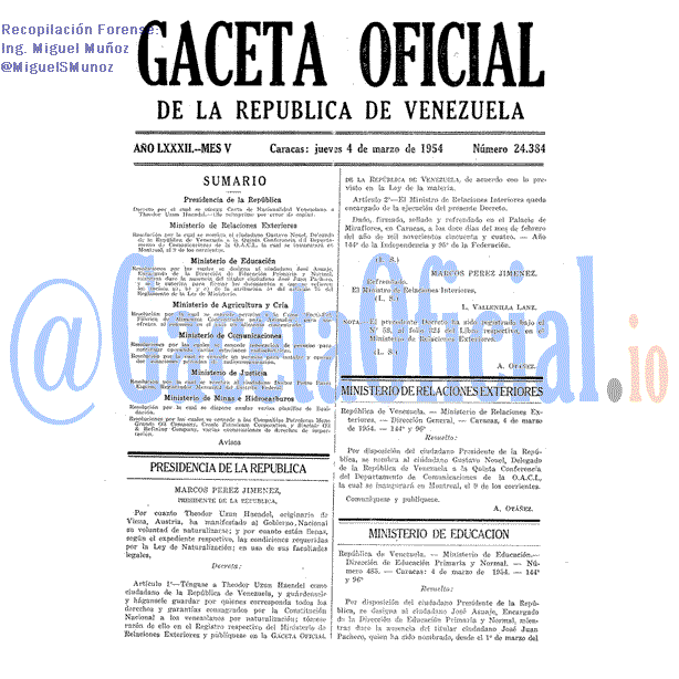 Gaceta Oficial 24384 del 4 Marzo 1954
