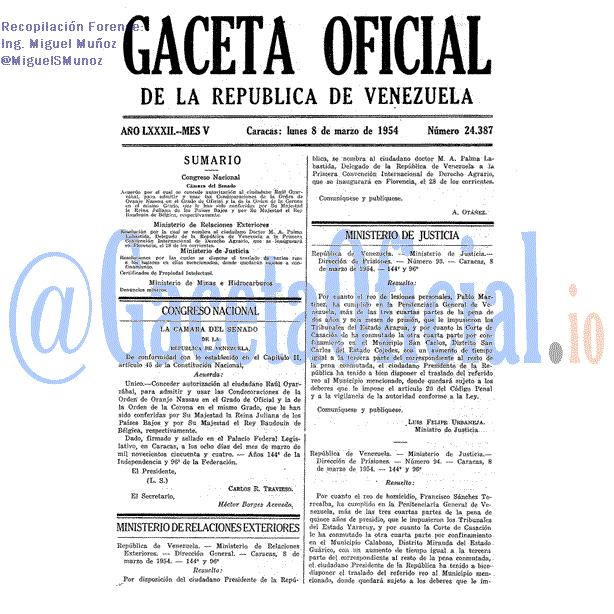 Gaceta Oficial 24387 del 8 Marzo 1954