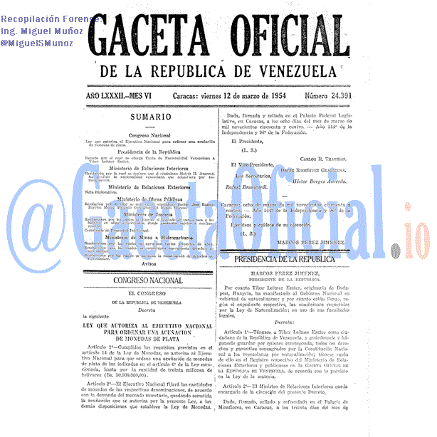 Gaceta Oficial 24391 del 12 Marzo 1954