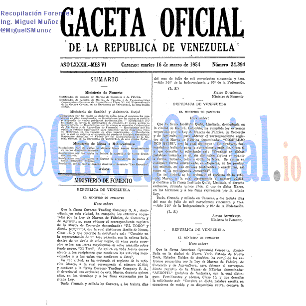 Gaceta Oficial 24394 del 16 Marzo 1954