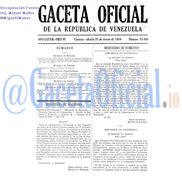 Gaceta Oficial 24404 del 27 Marzo 1954