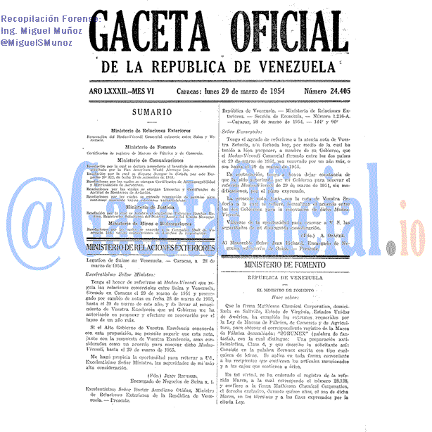 Gaceta Oficial 24405 del 29 Marzo 1954