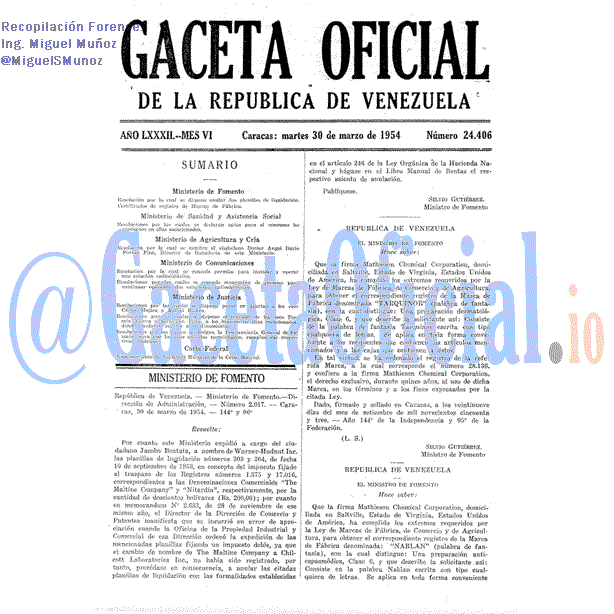 Gaceta Oficial 24406 del 30 Marzo 1954