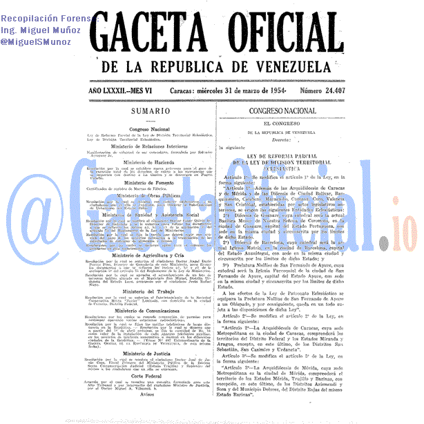 Gaceta Oficial 24407 del 31 Marzo 1954