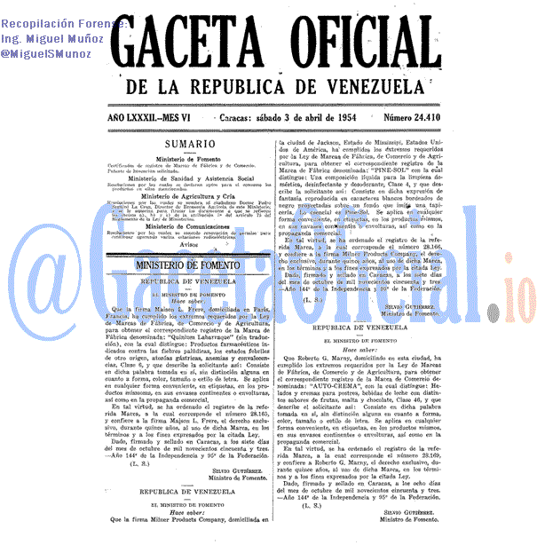 Gaceta Oficial 24410 del 3 Abril 1954