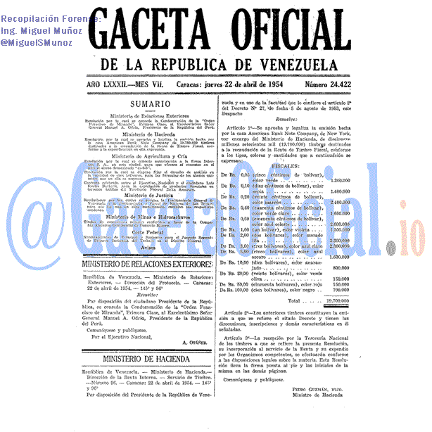 Gaceta Oficial 24422 del 22 Abril 1954