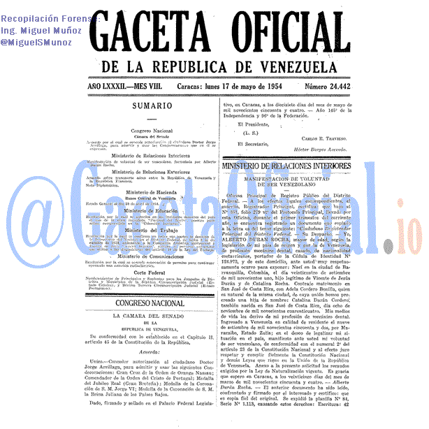 Gaceta Oficial 24442 del 17 Mayo 1954