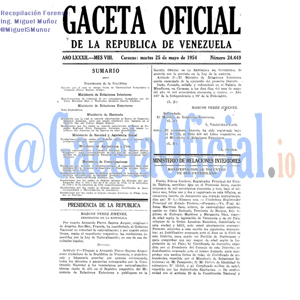 Gaceta Oficial 24449 del 25 Mayo 1954