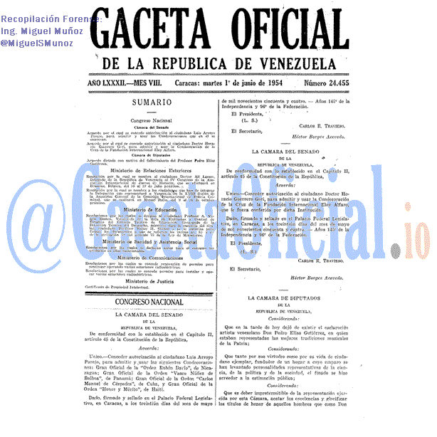 Gaceta Oficial 24455 del 1 Junio 1954