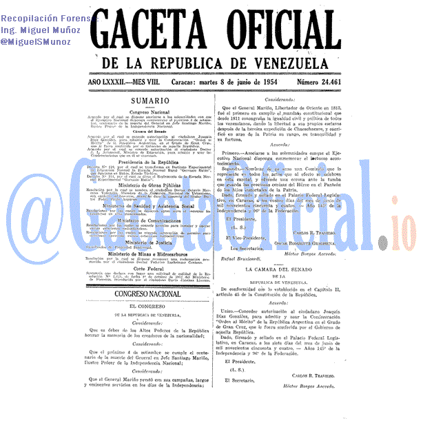 Gaceta Oficial 24461 del 8 Junio 1954