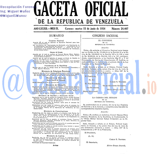Gaceta Oficial 24467 del 15 Junio 1954