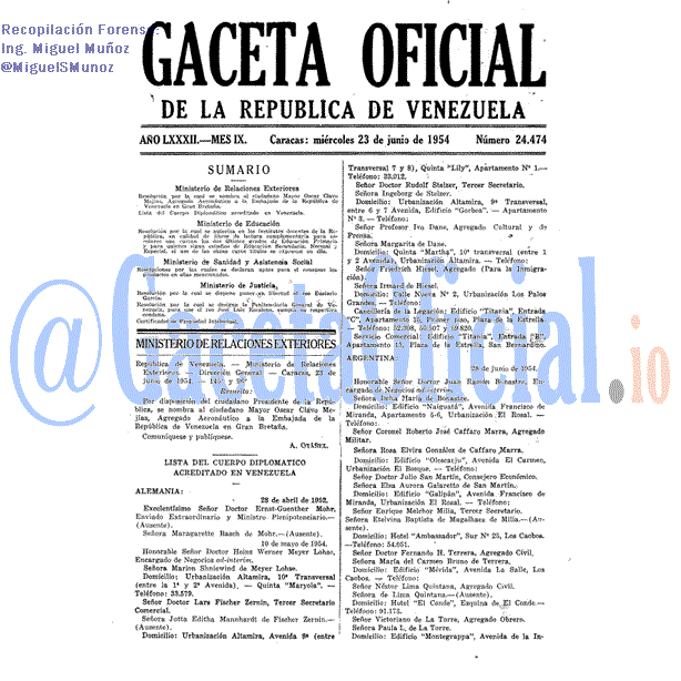 Gaceta Oficial 24474 del 23 Junio 1954