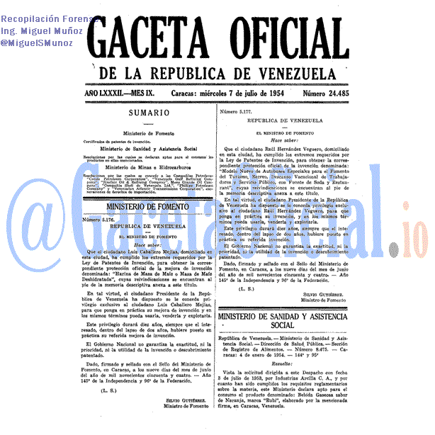 Gaceta Oficial 24485 del 7 Julio 1954