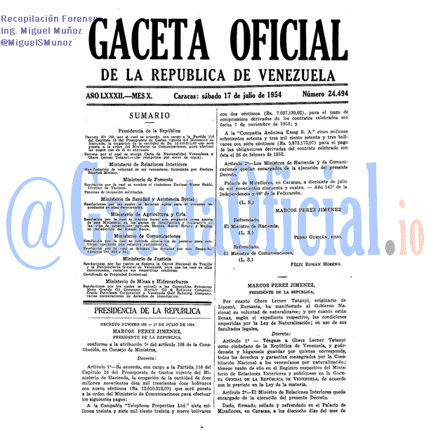 Gaceta Oficial 24494 del 17 Julio 1954
