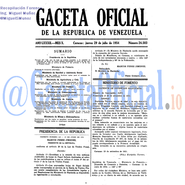 Gaceta Oficial 24503 del 29 Julio 1954