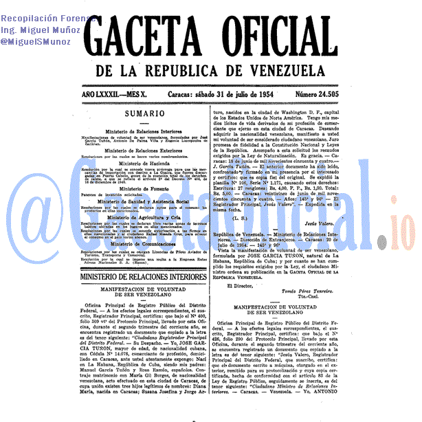Gaceta Oficial 24505 del 31 Julio 1954