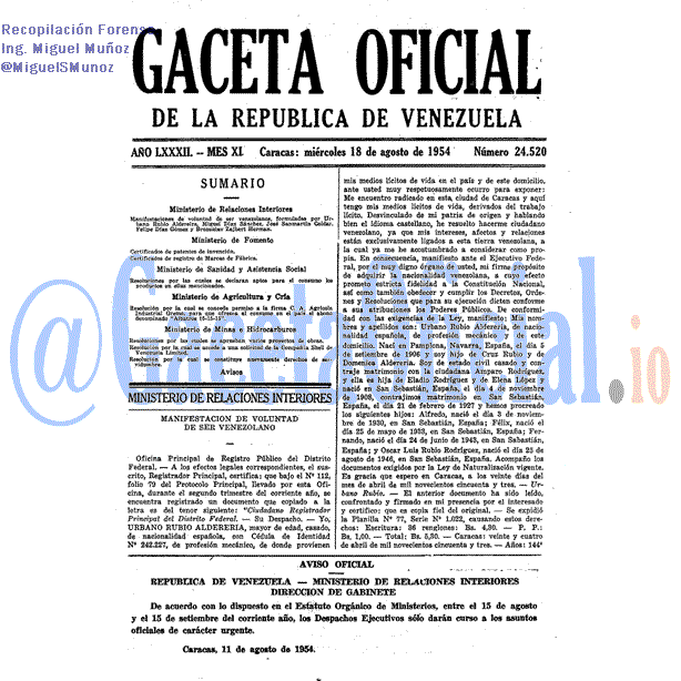 Gaceta Oficial 24520 del 18 Agosto 1954