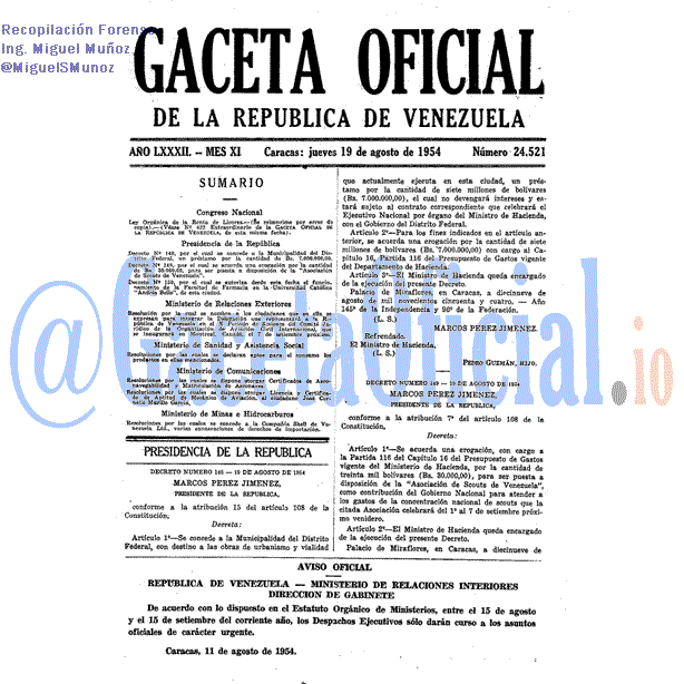 Gaceta Oficial 24521 del 19 Agosto 1954