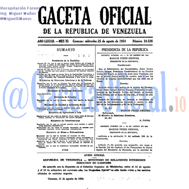 Gaceta Oficial 24526 del 25 Agosto 1954