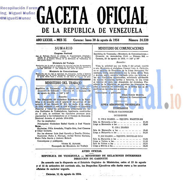 Gaceta Oficial 24530 del 30 Agosto 1954