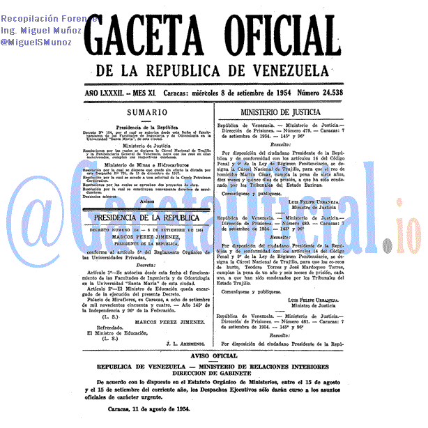 Gaceta Oficial 24538 del 8 Septiembre 1954