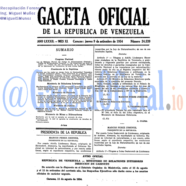 Gaceta Oficial 24539 del 9 Septiembre 1954