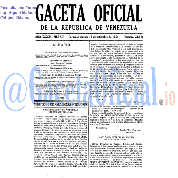Gaceta Oficial 24546 del 17 Septiembre 1954