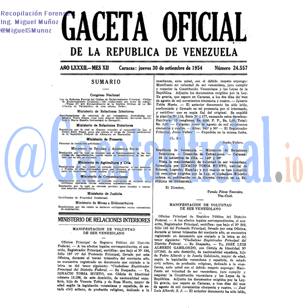 Gaceta Oficial 24557 del 30 Septiembre 1954