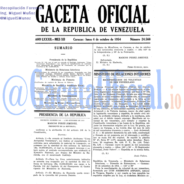 Gaceta Oficial 24560 del 4 Octubre 1954