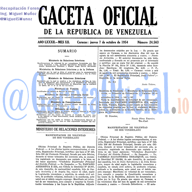 Gaceta Oficial 24563 del 7 Octubre 1954