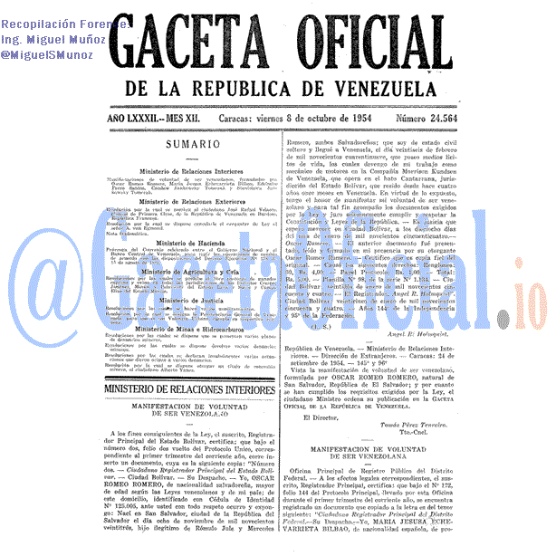 Gaceta Oficial 24564 del 8 Octubre 1954