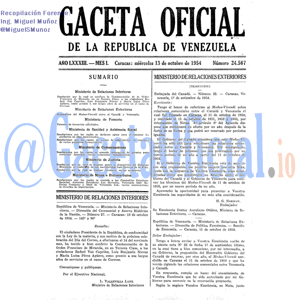 Gaceta Oficial 24567 del 13 Octubre 1954