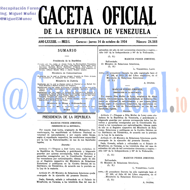 Gaceta Oficial 24568 del 14 Octubre 1954