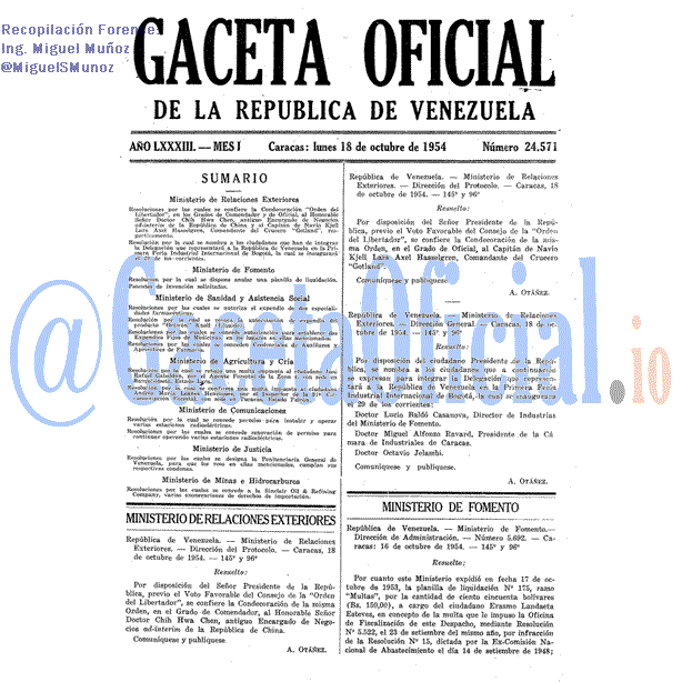Gaceta Oficial 24571 del 18 Octubre 1954
