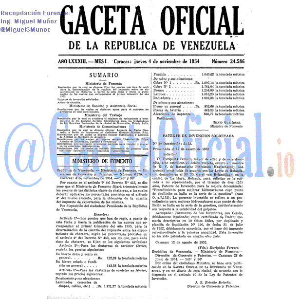 Gaceta Oficial 24586 del 4 Noviembre 1954