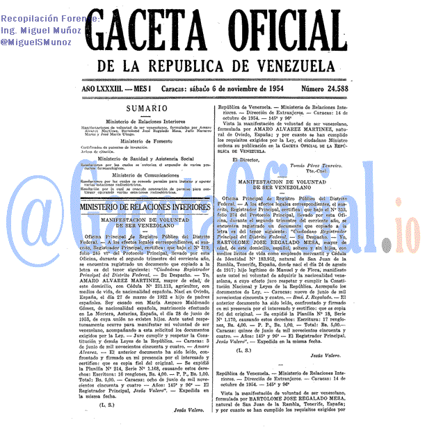 Gaceta Oficial 24588 del 6 Noviembre 1954