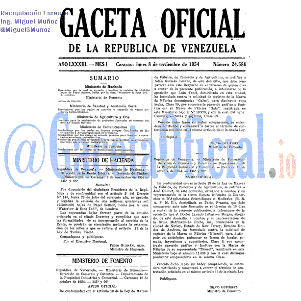 Gaceta Oficial 24589 del 8 Noviembre 1954