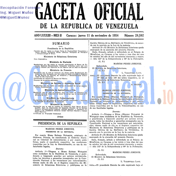 Gaceta Oficial 24592 del 11 Noviembre 1954