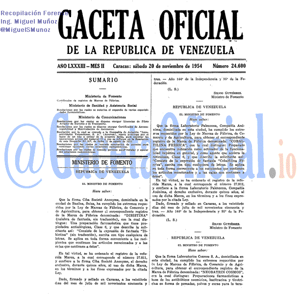 Gaceta Oficial 24600 del 20 Noviembre 1954