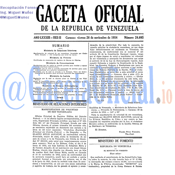 Gaceta Oficial 24605 del 26 Noviembre 1954