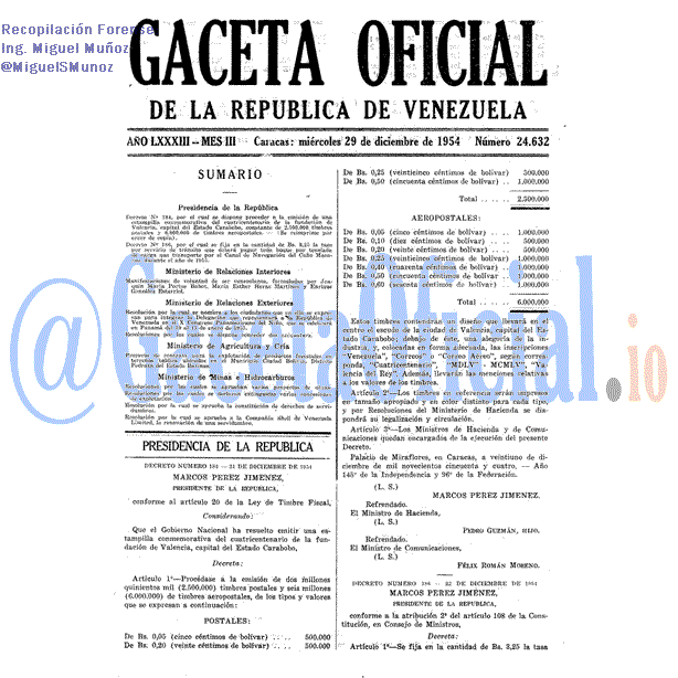 Gaceta Oficial 24632 del 29 Diciembre 1954