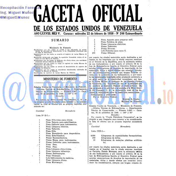 Gaceta Oficial 246 del 22 Febrero 1950
